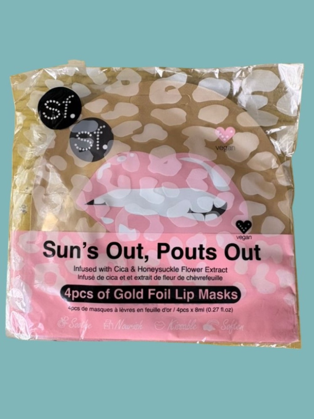 SFGlow Sun's Out, Pouts Out Gold Foil Leopard Pattern Lip Mask - 4 Pack